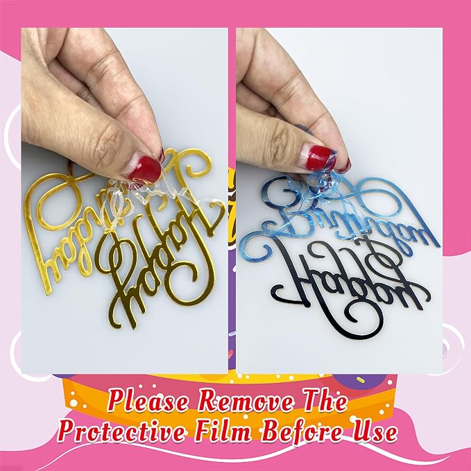 10 PCS Gold Happy Birthday Acrylic Cake Toppers Mirrored Side Cake Decorations Inserts 10 Styles