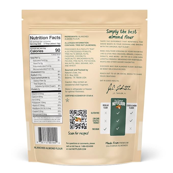 Nature’s Eats Superfine Almond Flour - Finely Sifted, Blanched Gluten Free Nut Flour for Bread, Pancake Mix, Muffins, Low Carb & Vegan Baking - 16 oz