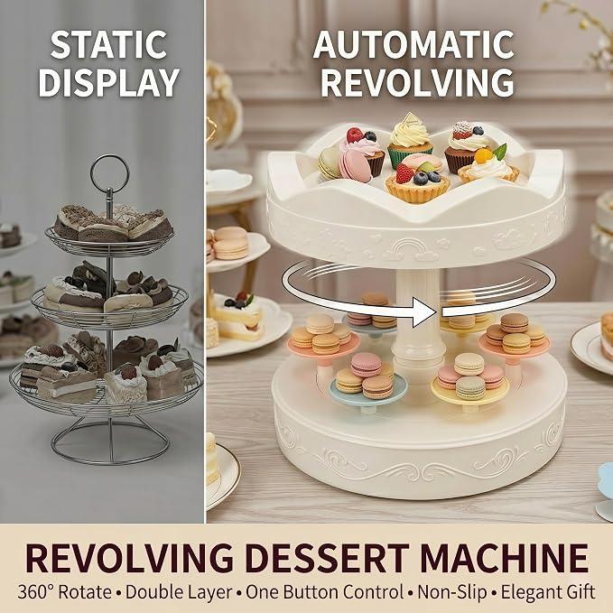 Cupcake Holder, 2 Tier 360 Rotating 8.7x8.7x4.5 inch Cup Cake Holder, Cupcake Containers with 6 Small Trays, for Wedding Birthday Party Supplies