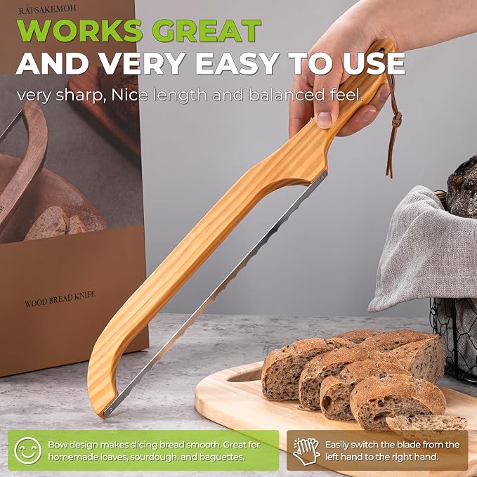 RAPSAKEMOH Sourdough bread knife,Bread Slicer for Homemade, Bread Knife for Homemade Bread sourdough,Serrated Stainless Blade,Bread Cutter,sourdough cutter,Easy Even Slicing&Clean (Walnut Brown)