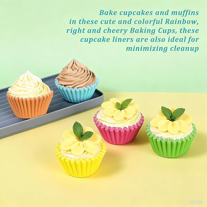1000 Count Rainbow Paper Cupcake Liners, Standard Cupcake Liners for Baking, Natural, Food-grade Cupcake Wrapper, Greaseproof Parchment Muffin Liners (Rainbow, 1.4 Inch)