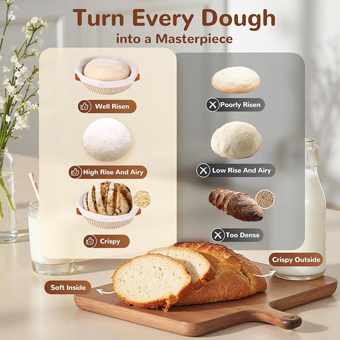 Sourdough Starter Kit, 9" Round and 10" Oval Banneton Bread Baking Supplies, Bread Making Tools Kit, Sourdough Proofing Basket, Sourdough Kit Gifts for Bakers Women Wife Mom