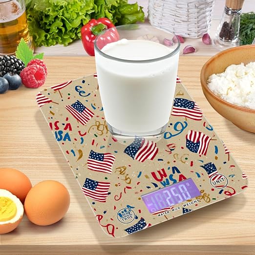 Food Scale Kitchen Scale for Baking Cooking Digital Food Weighing Measuring Scale Small Waterproof Electric Food Scale Brown Patriotic American Flags