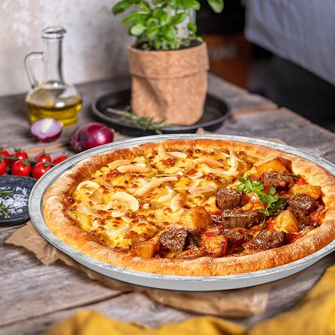 20 Pcs Disposable Pizza Pans 12 Inch Round Aluminum Pizza Pans Disposable Foil Bakeware Serving Trays Oven Safe for Baking Pizzas Chocolate Cookie Cakes Party Activities Decorations