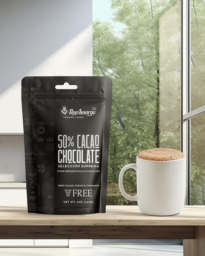 Rey Amargo Stone Ground Mexican Chocolate 50% Cacao, Gluten Free, Dairy Free, 8oz
