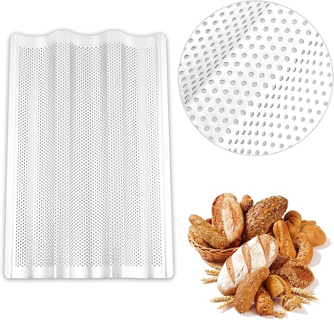 AYCCNH Stainless Steel French Baguette Bread Pan, Perforated Loaf Pans for Baking 15"x10", 3 Waves Toaster Oven Baking Tray (1 Pack)