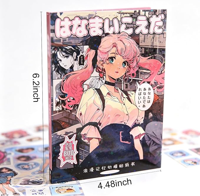 800 Pcs Japanese Manga Sticker Book, Heisei Retro Aesthetic Stickers for Journaling, 45 Sheets Pre-Cut Japanese Sticker Book for Adults, Scrapbook & Planner Decorative Stickers for DIY Crafts
