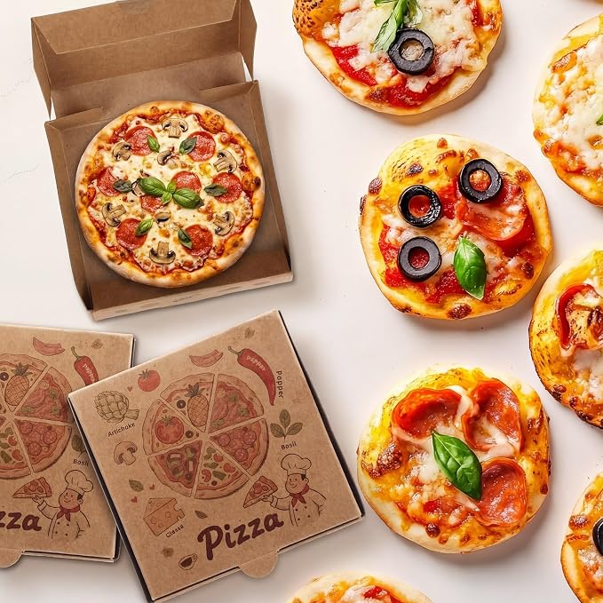 50 Pcs Mini Pizza Box 3.5 x 3.5 x 0.8 Inch Kraft Small Pizza Boxes Cookie Mini Pies Party Favors for Guests Celebrations Party Favors Weddings