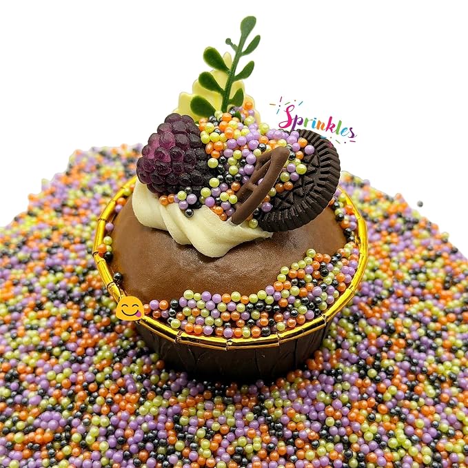 SE Si&Moos Nonpareil Sprinkles, 2mm Black Purple Orange and Green Mini Edible Pearls Black and Purple Sprinkles for Cake Decorating Orange and Green Mini Pearls Halloween Cookie Decorations Wedding Baby Shower Party Christmas Holiday Supplies 3.5 OZ