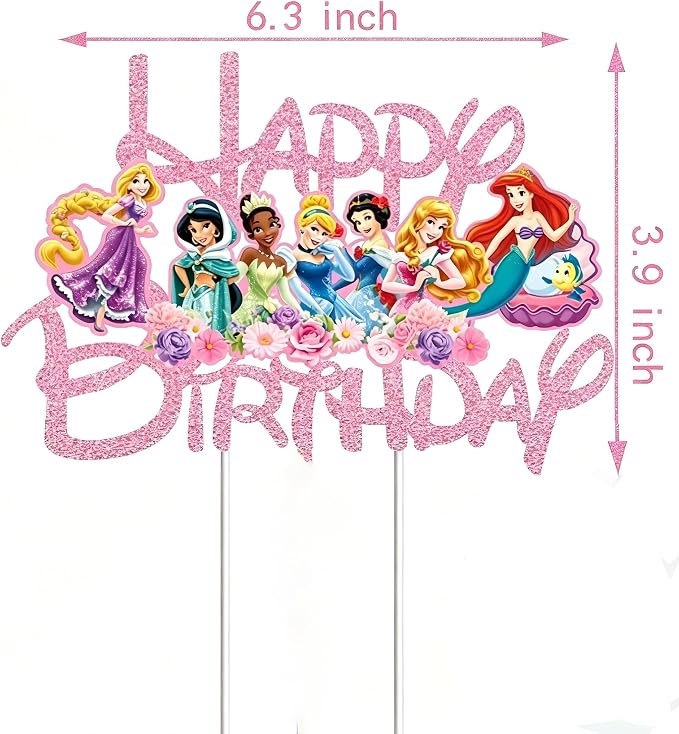 Glitter Princess Cake Topper, Cute Happy Birthday Cake Topper, Birthday Party Supplies, Princess Themed Party Decorations for Girls