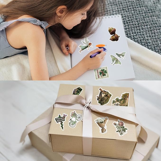 50 Pcs Cottagecore Stickers for Scrapbooking, Waterproof Vinyl Green Vintage Botanical Stickers for Laptops Water Bottles Journals, Aesthetic Decorative Decals for Teens Students Adults
