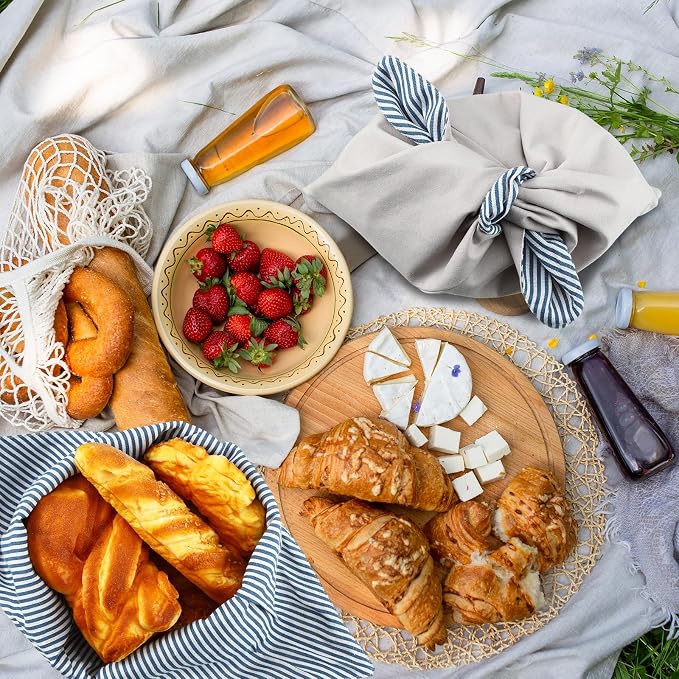 3 Pcs Reusable Linen Bread Bags Beeswax Bread Keeper Bag for Homemade Bento & Sourdough Fresh Origami Container Storage 15.8'' x 13.8'' for Food Baking Kitchen Bakery Picnic Wrapping Camping