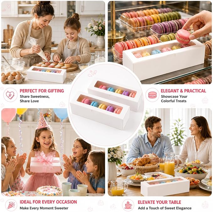 Sileasncei Macaron Box with Window, 15 Pack Sturdy Gift Boxes | Snug fit design securely holds 5–7 macarons, cookies & truffles. Great for birthdays, weddings, graduations & holidays.