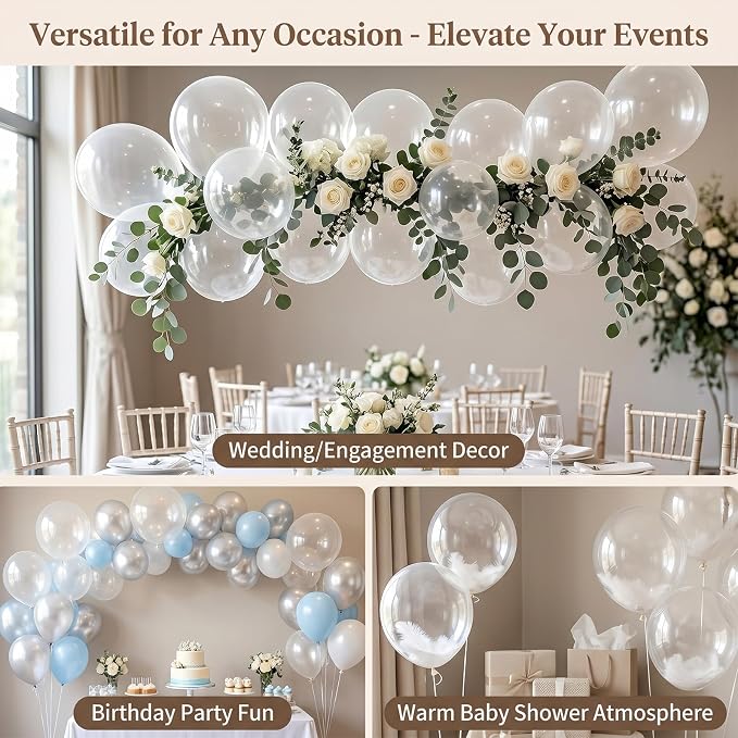 104PCS Clear Balloon Garland Arch Kit, 18 12 10 5 Inch Transparent Balloons for Wedding Baby Shower Birthday Graduation Party Decorations