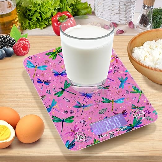 Food Scale Kitchen Scale Food Weight Scales Digital Weight Grams and Ounces Small Electronic Food Scale for Baking Cooking Deep Pink Dragonflies and Leaves