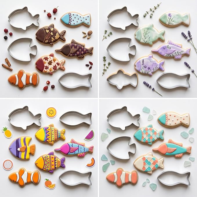 6 Pcs Fish Cookie Cutter Set Sturdy Fish Cookie Cutters Molds Set Food Grade Non-Stick Baking Mould for Kids