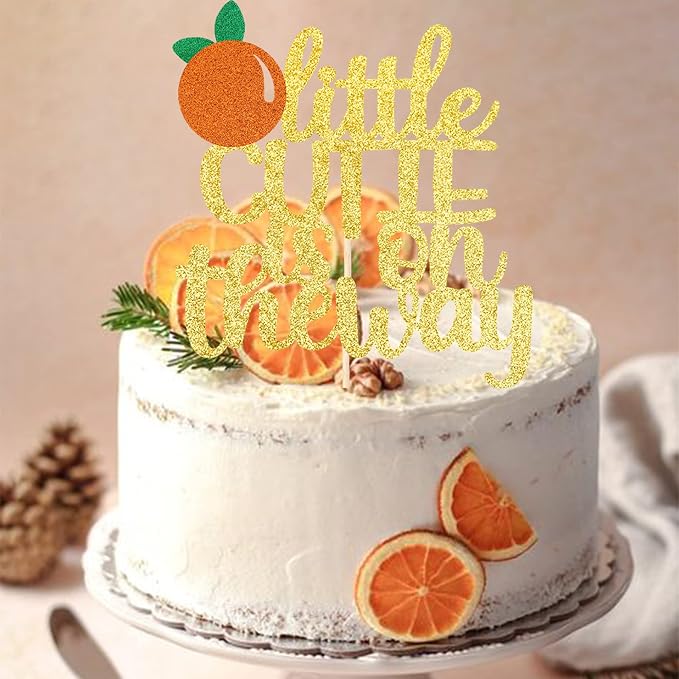 1 PCS Assembled Little Cutie is on the Way Cake Topper with Glitter Orange Cake Pick Decorations for Citrus Theme Baby Shower Kids Birthday Party Supplies