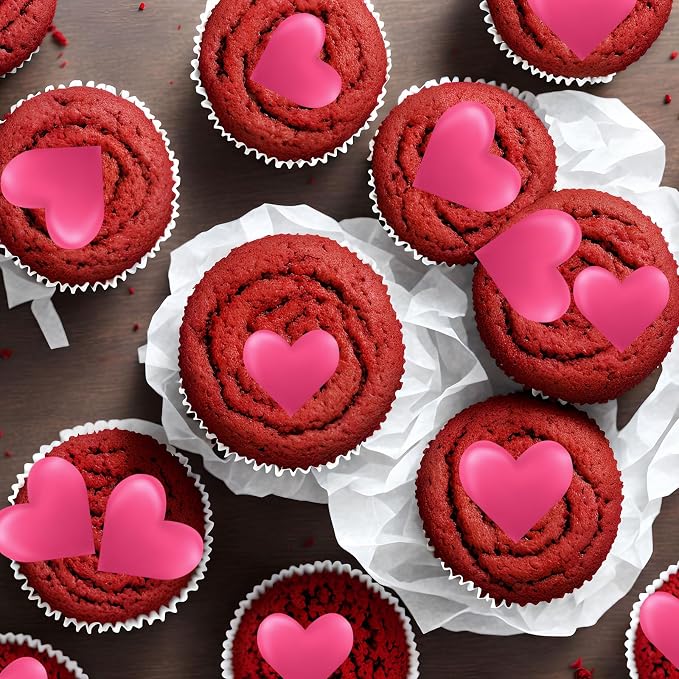 44PCS Edible Valentines Day 3d Heart Cupcake Toppers Rose Pink Heart Cupcake Picks Happy Valentine's Day Heart Cake Decor for Valentine's Day Theme Party Decoration Supplies