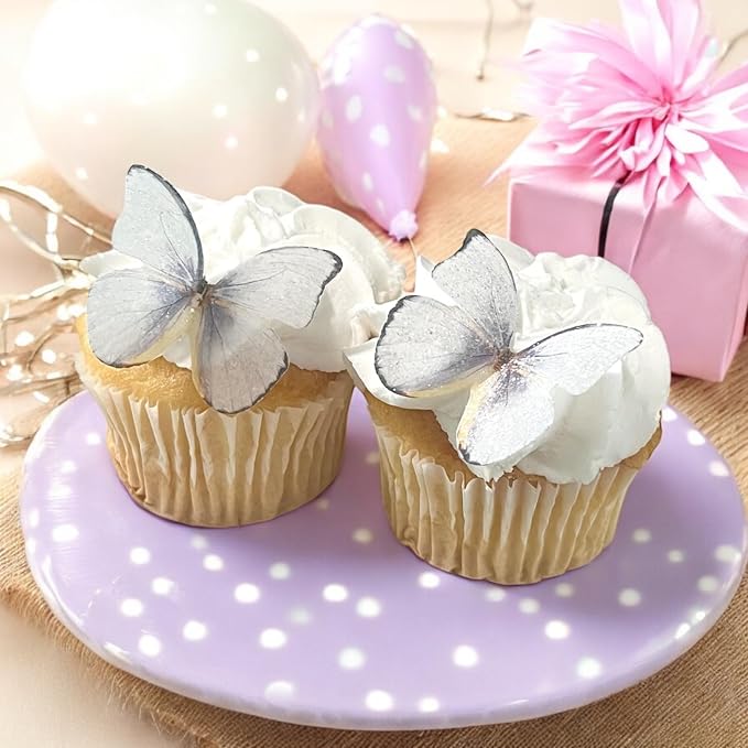 Edible Butterflies with Edible Glitter Kit - Wafer Paper Butterflies for Cakes - Cake Decorations - Cupcake Decorations - Cake Toppers (Lavender)
