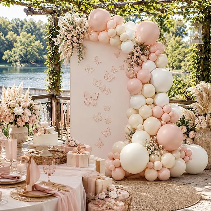 Dusty Pink Balloon Arch Kit, 122Pcs Dusty Pink Ivory Sand White Matte Balloons for Girls Boho Birthday Bridal Wedding Engagement Neutral Baby Shower Anniversary Party Decorations