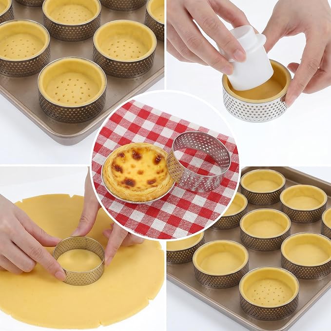 30 Pack Stainless Steel Tart Rings 2 Inch Heat-Resistant Perforated Cake Mousse Ring Round Ring Baking Doughnut Tools Small Fruit Tarte Molds for Cooking Dessert Crumpet