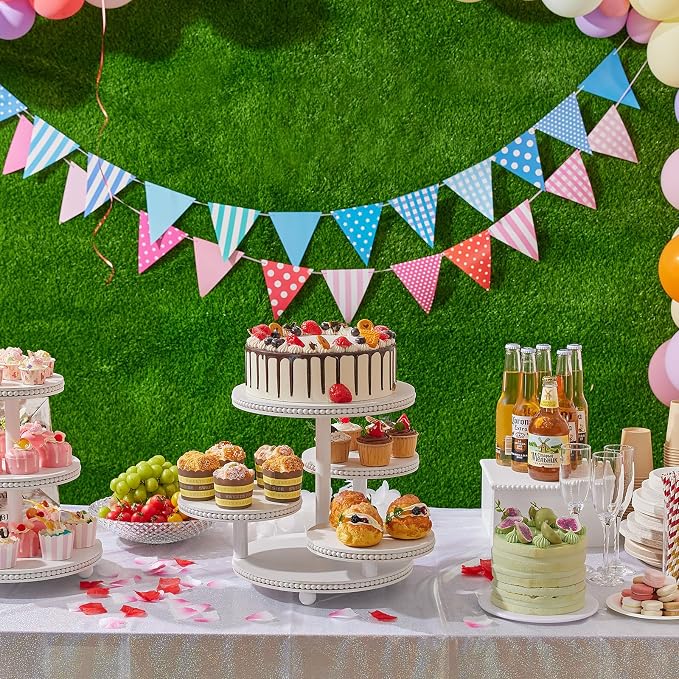 4 Tier Cupcake Stand for 50 Cupcakes - Wooden Cake Stand | Cupcake Display | Round Cupcake Tower, Beaded Dessert Display for Wedding, Party, Birthday, Decor, Graduation, Baby Shower