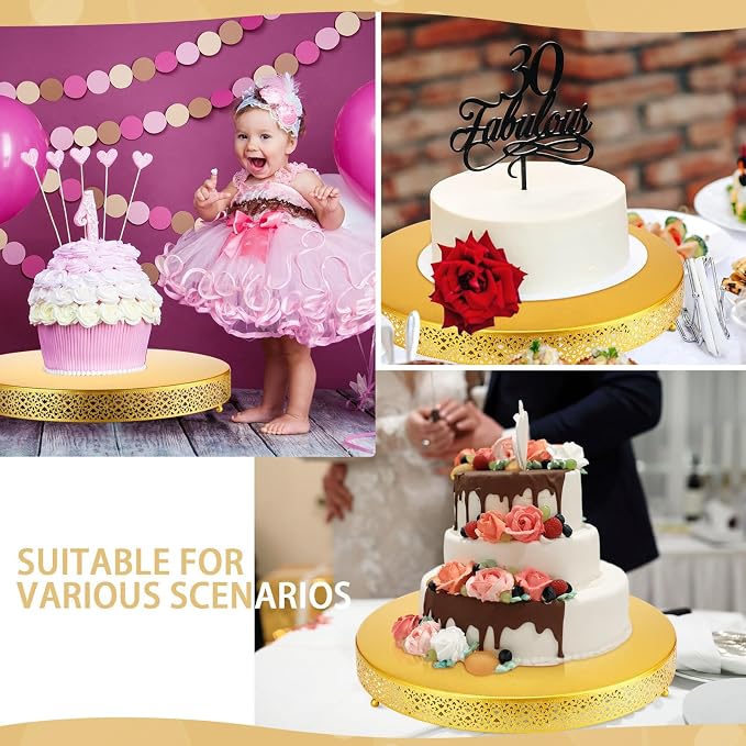 Wenqik Cake Stand 20 Inch Round Metal Cupcake Dessert Wedding Cake Stand Cookies Display Holder Fruit Serving Tray for Table Wedding Birthday Anniversary Party(Gold)
