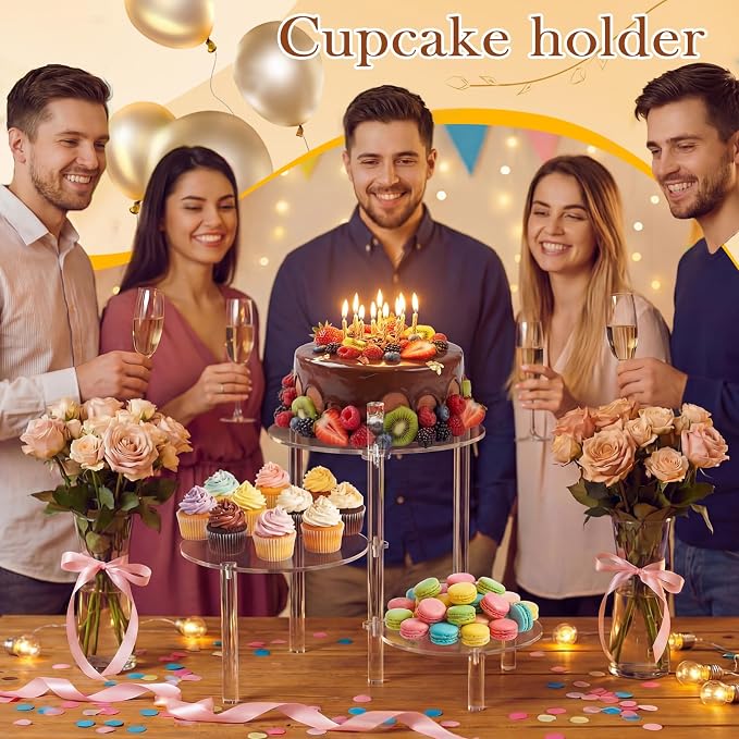 Mifoci 3 Tier Rotating Cupcake Stand, 360° Acrylic Dessert Display Stand, Clear Round Tiered Cake Holder Serving Tray for Birthday, Wedding, Baby Shower, Tea Party