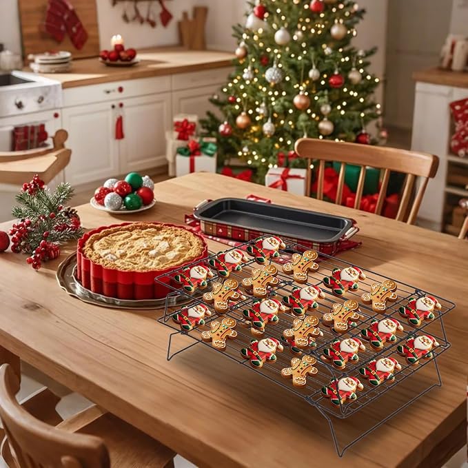 ShellKingdom Cooling Racks, Stainless Steel Non-Stick Baking Racks And Oven Safe Wire Cool Racks for Cookies, Cakes and Baking, 2-Tier, Foldable