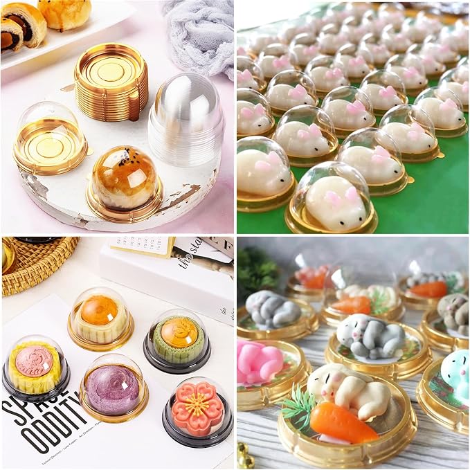 TOFLEN 100Pcs Mini Cake Containers with Clear Dome Lids for Mini Desserts Cupcake, Cheesecake, Cocoa Bomb, Strawberry, Mooncake
