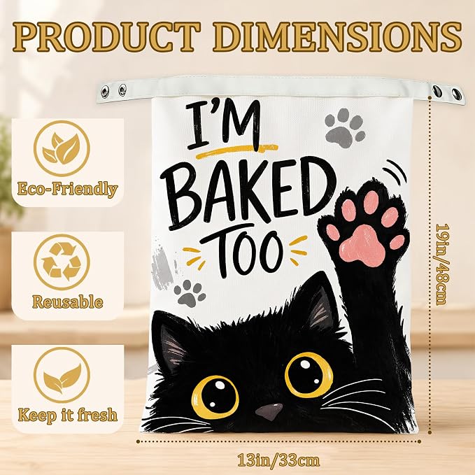 2 Pack Beeswax Funny Baker Black Cat Bread Bags for Sourdough, Reusable Linen Bread Bag 17x13'' Food Storage Cloth Bag Freezer-Friendly & Freshness Preservation