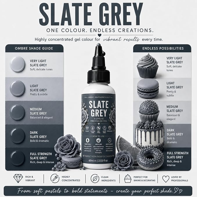 Confect Slate Grey Gel Food Coloring – Highly Pigmented Gel Based Food Color for Buttercream, Cakes, Cookies & Baking – 60mL / 2 FL OZ