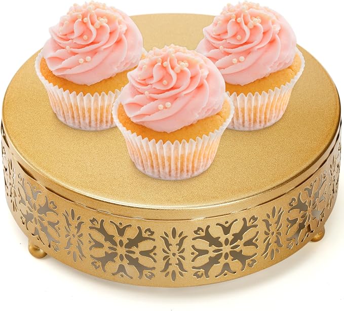 Coloch 3 Pieces Golden Cake Stand Set, 8/10/12 Inch Round Metal Dessert Display Stand Decorative Cake Holder Cupcake Pastry Candy Display Plate for Wedding, Party, Birthday, Event