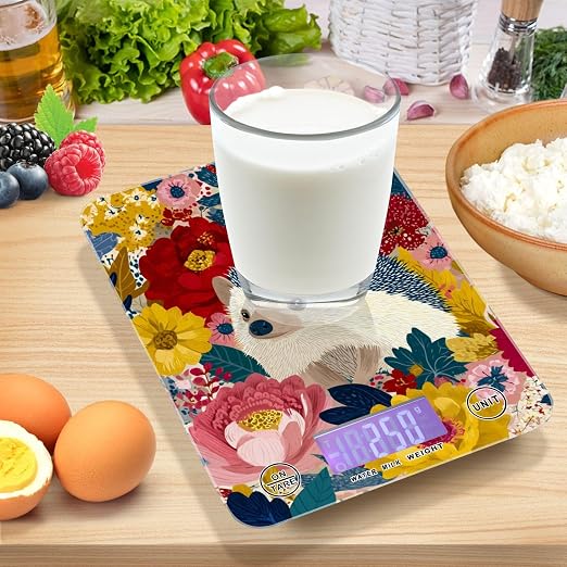 Food Scale Kitchen Scale Food Weight Scales Digital Weight Grams and Ounces Small Electronic Food Scale for Baking Cooking Garden Flowers Hedgehogs Colorful
