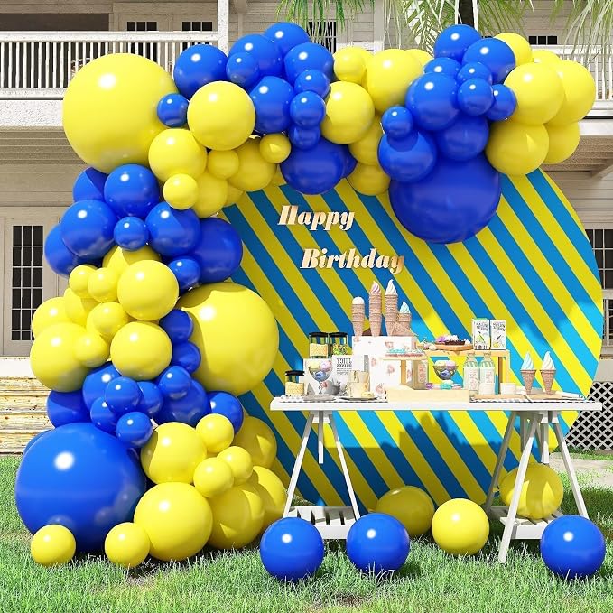 Royal Blue and Yellow Balloon Garland Kit, Graduation Balloons Royal Blue and Yellow Balloon Arch Kit with Different Sizes 18/12/10/5 inch Balloons for Graduation Birthday Anniversary Party Decoration