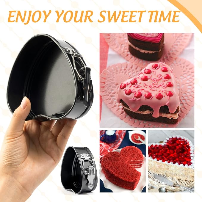 TXIN Love Heart Shape Springform Pan, Mini 4 Inches Non-Stick Carbon Steel Cake Pan Tin Mold Baking Cheese Bread Jelly Tray, Set of 2