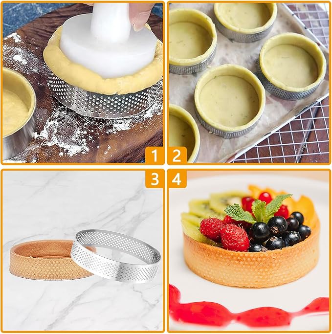 10 Pcs 3.5 Inch 304 Stainless Steel Tart Ring, Heat-Resistant Perforated Cake Mousse Ring, Round Ring Baking Small Fruit Tarte Crust Tools (9cm)