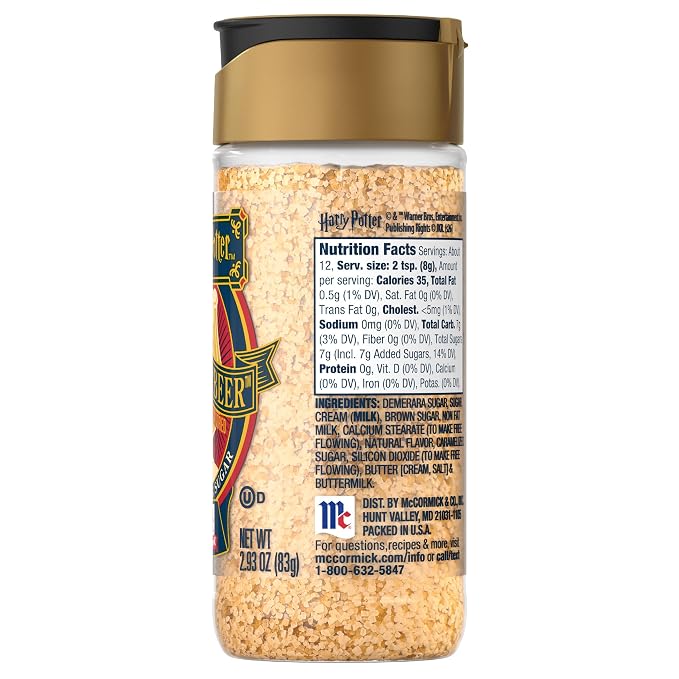 McCormick Harry Potter Finishing Sugar, Butterbeer, Limited Edition, Buttery Sweetness of Toffee, Sprinkle on Baked Goods or Use as a Rimming Sugar on Beverages, 2.93 oz (Pack of 2)
