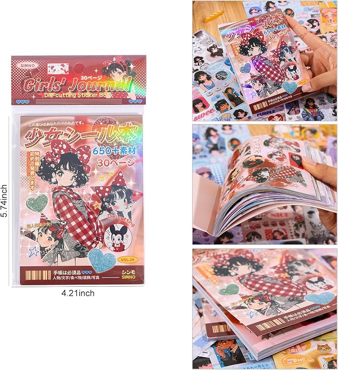Girl's Japanese Retro Sticker Book, Anime Girl Theme - 650+ Cute Old Showa Style Comics Stickers, for DIY Scrapbooking Journaling Handbook Decoration