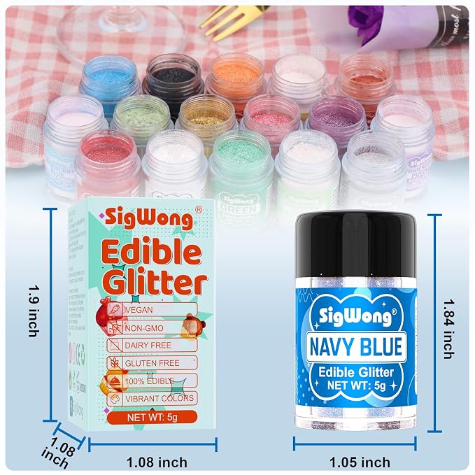 Navy Blue Edible Glitter - 5g Food Grade Cake Decorating Shimmering Glitter, Edible Sprinkle Luster Dust for Drinks, Chocolates, Fondant, Strawberries, Cupcakes, Candy, Easter Cookie - Vegan