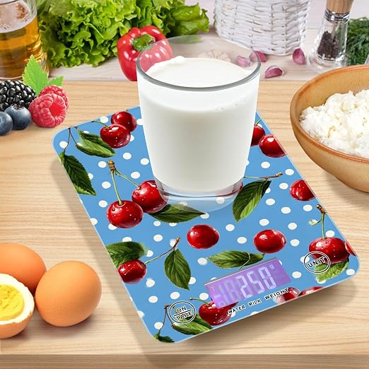 Food Scale Kitchen Scale for Baking Cooking Digital Food Weighing Measuring Scale Small Waterproof Electric Food Scale Blue Dots Red Cherry