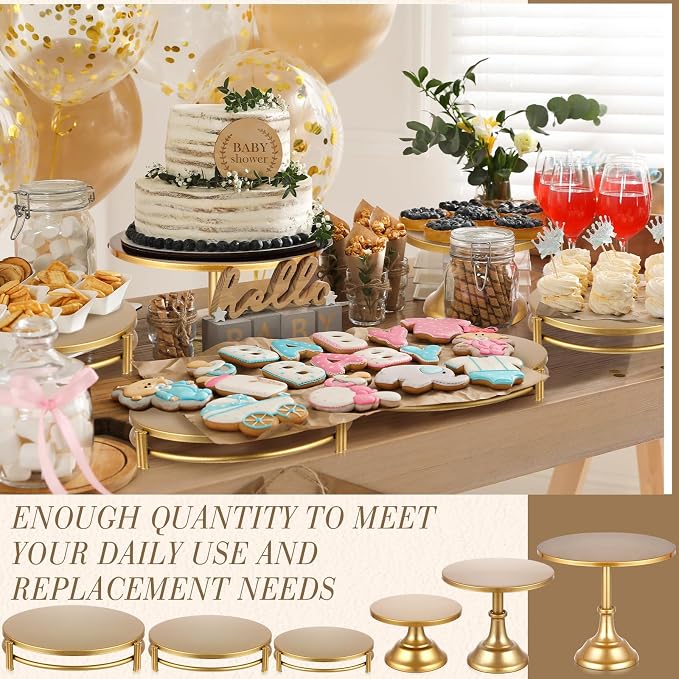 Tioncy Set of 6 Gold Cake Stand Round Metal Cake Stands Antique Gold Dessert Display Cupcake Pastry Candy Display Plate for Wedding Birthday Party Event Bridal Celebration Table(Simple)