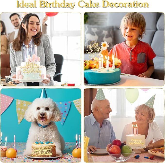Lusofie 6 PCS Gold Happy Birthday Cake Toppers Mirror Side Cake Toppers | DIY Acrylic Glitter Cake Inserts ,Birthday Party Event Side Cupcake Cake Decorations,Happy Birthday Side Cake Topp