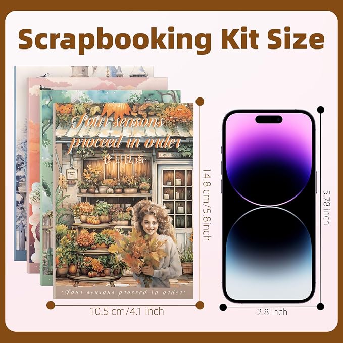 Four Seasons Style Stickers Scrapbooking Supplies for Junk Journal, Four Sticker Books, 80 Sheets PET Stickers
