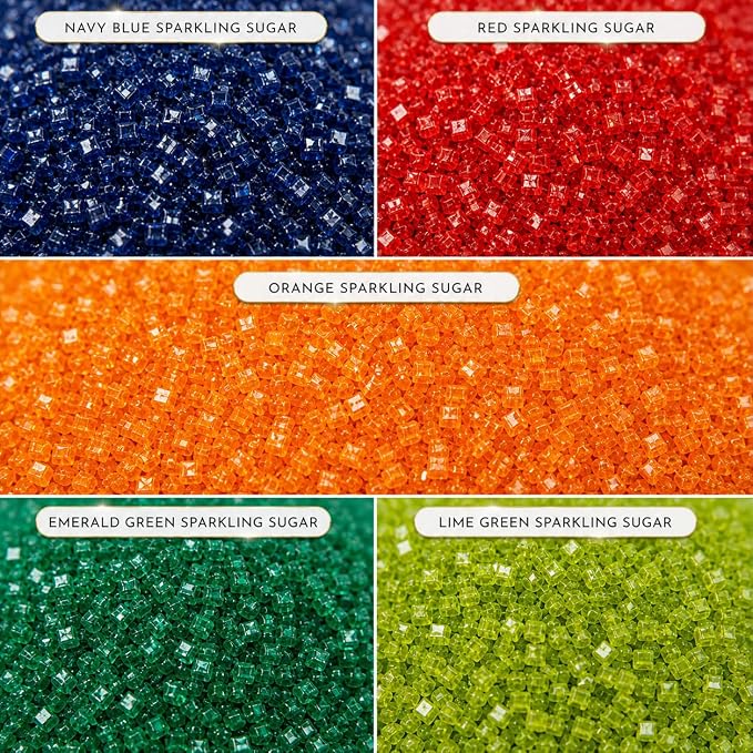 Confect-Twilight Rainforest Sparkling Sugar Sprinkle Mix – 5-Pack Assorted Edible Sugar Crystals in Midnight Blue, Deep Red, Bright Orange, Green & Parrot Green – Baking Decorations for Cakes, Cupcakes & Cookies –Vegan, Gluten-Free, Nut-Free, Soy-Free,...