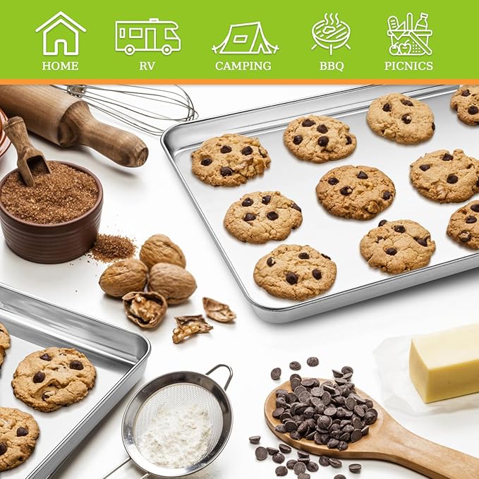 CEKEE Stainless Steel Cookie Sheets for Baking, 2PCS Stainless Steel Baking Sheet, Size 12.59 x 9.84 x 1 Inch,Heavy Duty & Easy Clean Baking Pans Tray Set