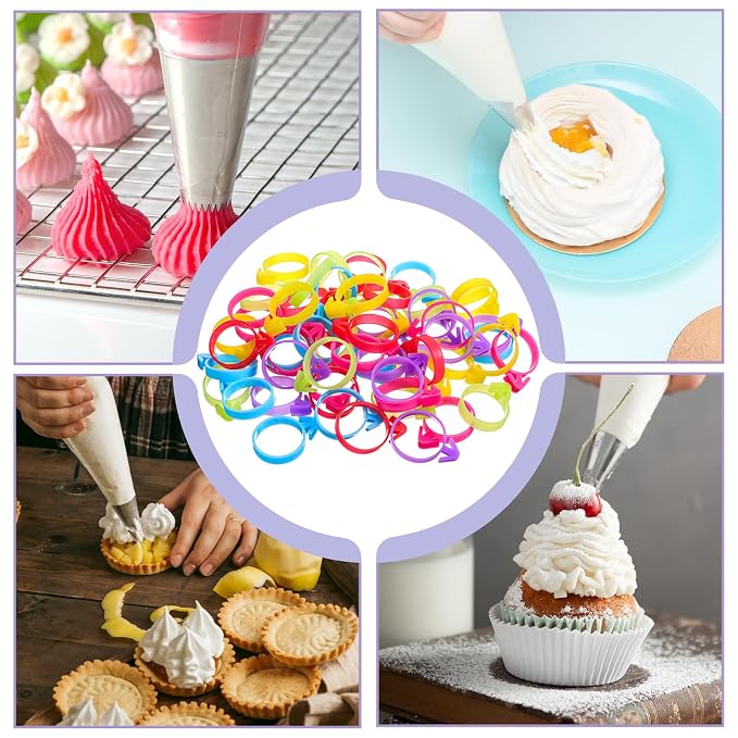 SULIKJHUI 60 Pcs Icing Bag Ties, Reusable Silicone Piping Bag Ties for Decorating, Flexible Non-Slip Pastry Bags Tie for Cupcakes, Cookies, Cakes, Easy Seal & Clean, Multi Color