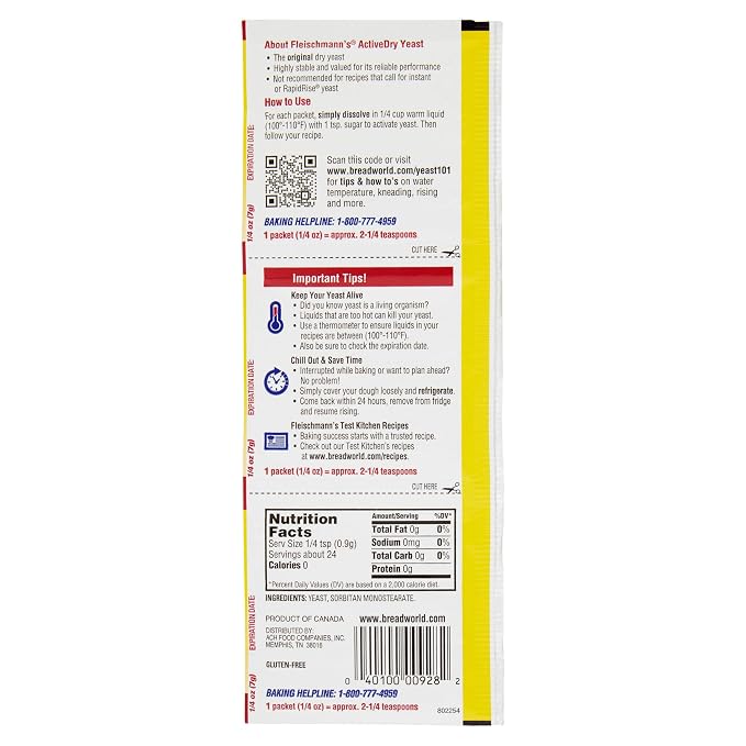 Fleischmann's Yeast Original Gluten Free 0.25 Oz. Pack Of 3.