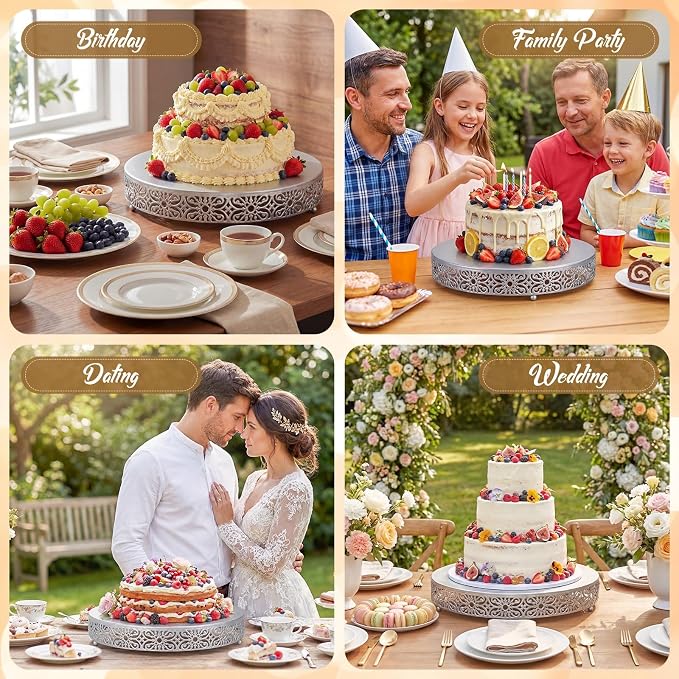 Wenqik 18 Inch Cake Stand Round Metal Cupcake Dessert Wedding Cake Stand Cookies Display Holder Fruit Food Serving Tray for Table Wedding Birthday Anniversary Party Decor (Silver)