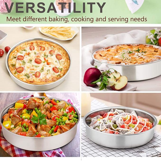 E-far Cake Pan Set of 3 (6 inch/8 inch/9½ inch), Stainless Steel Round Layer Cake Baking Pans, Perfect for Birthday Wedding Tier Cake, Non-Toxic & Healthy, Mirror Finish & Dishwasher Safe